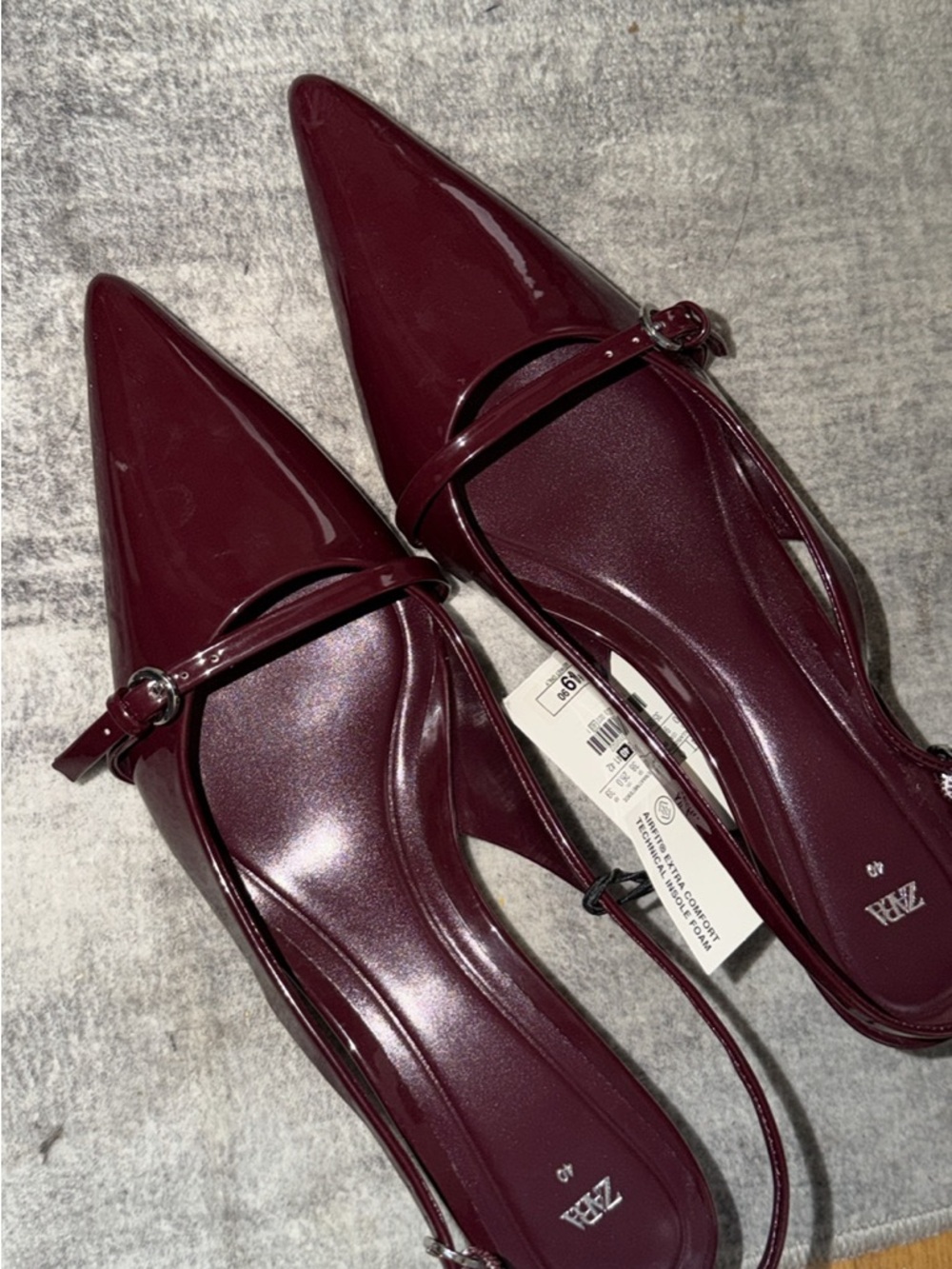 Zara Patent Pointed Mary Jane Slingback in Burgundy